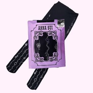 Anna Sui black lolita pattern purple embroidery tights